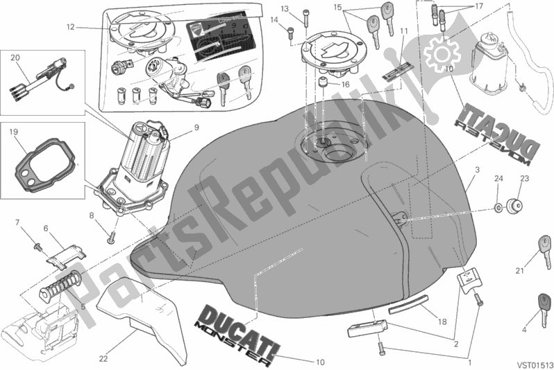 Alle onderdelen voor de Benzinetank van de Ducati Monster 821 Dark USA 2016